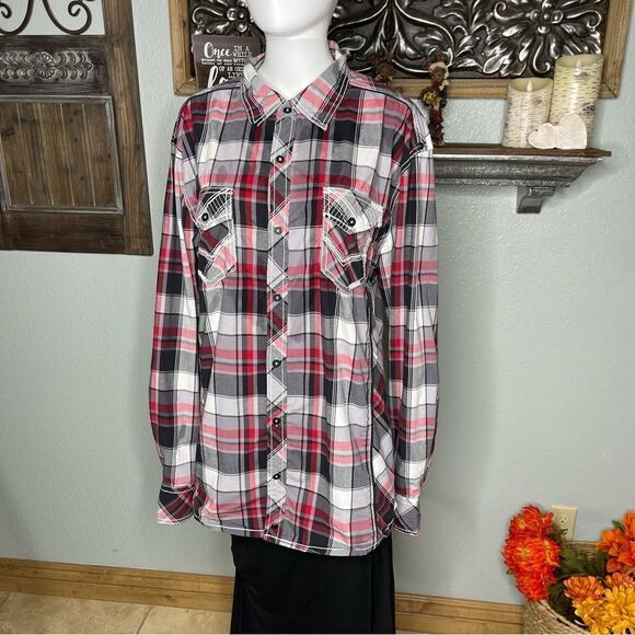 Buckle Black Plaid Topstitching Long Sleeve Button Down Tops Men’s XL - Picture 15 of 15